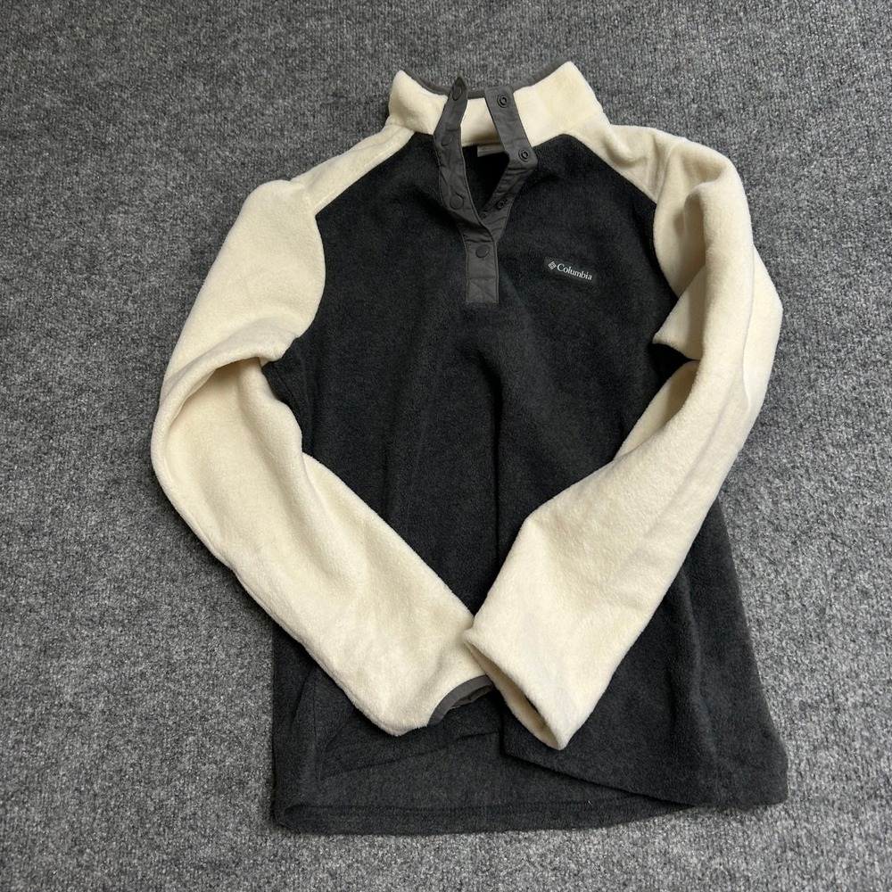 Columbia Fleece Pullover Womens Size M Gray Cream Colorblock Snap Neck Outdoor